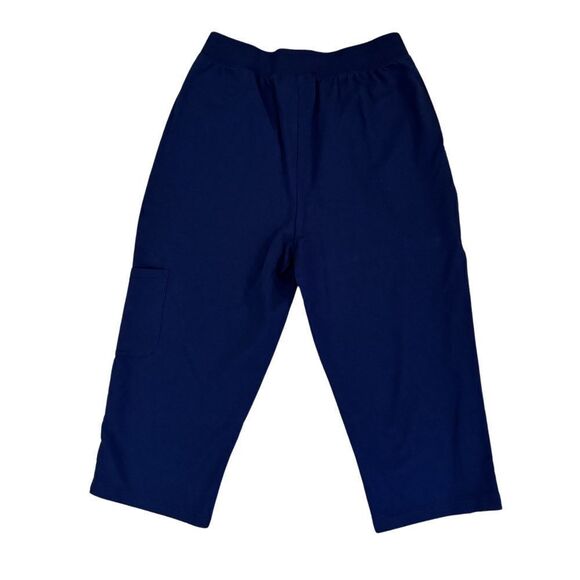 "As Is" Denim & Co. Active French Terry Cargo Capri Pants Navy Blue - Size Small - Picture 1 of 7